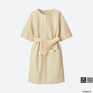 Uniqlo Cream Melange Short Sleeve Denim Sack Dress NWT Size M